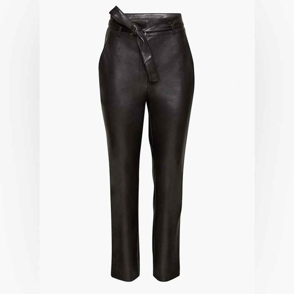 Aritzia Babaton Belted Pants in Black Vegan Leather
